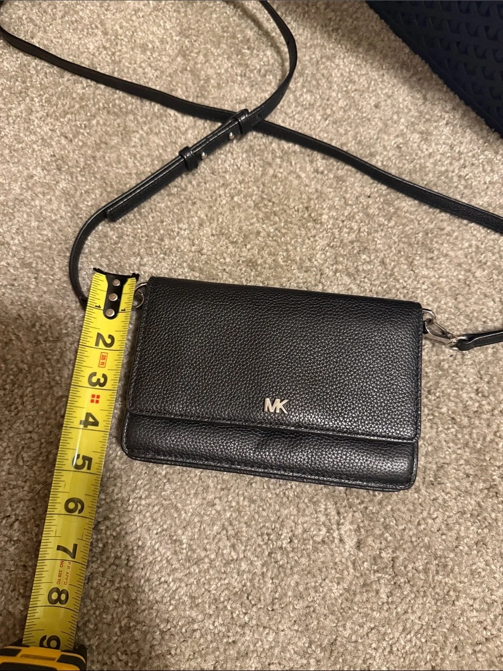 Michael Kors Black Pebbled Leather Flap Crossbody with Gold MK